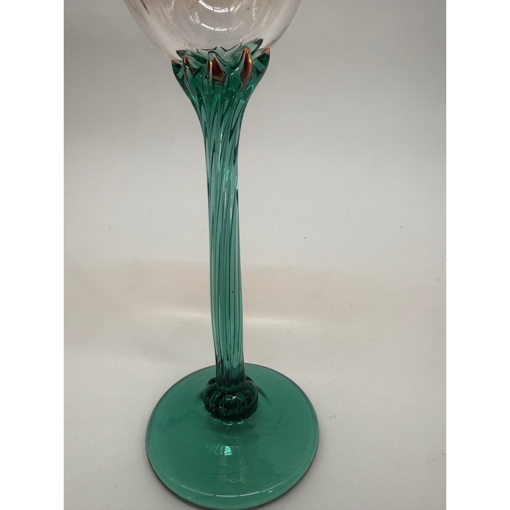 Rick Strini Studio Art Glass Tulip Goblet Iridescent Orange Dark Green Signed - Picture 4 of 4